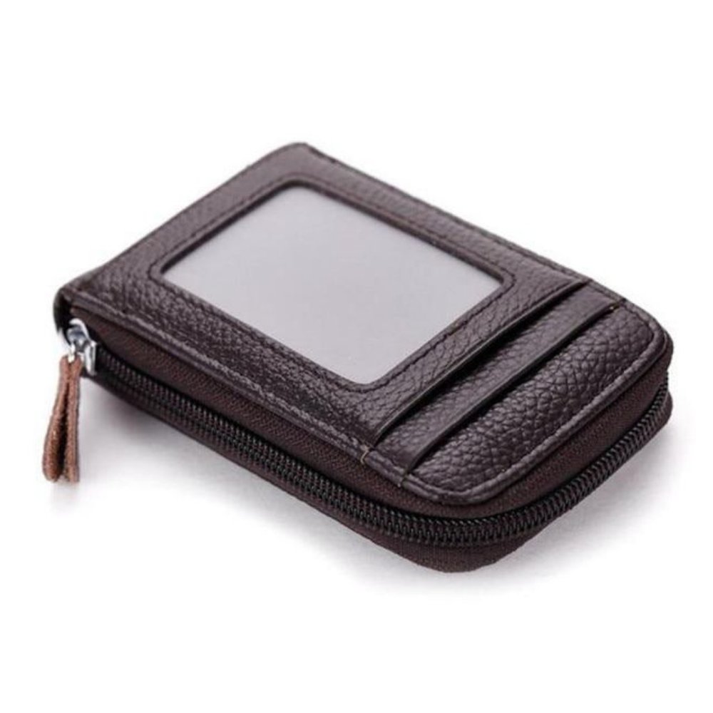 Brown Leather Wallets Zip-Around Closure Black Brown Blue Purple